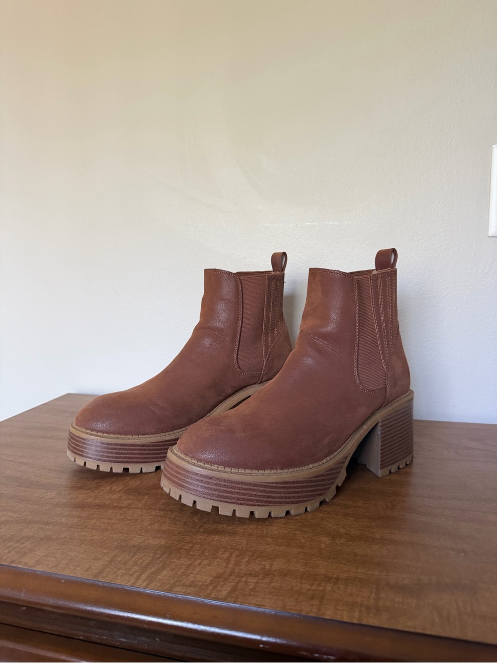 MIA Chestnut Brown Platform Chelsea Booties